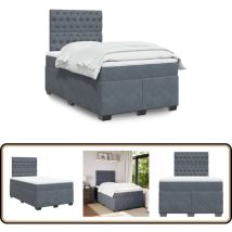 Sommier à lattes de lit et matelas gris foncé 120x190cm velours - Lit Double - Literie - Chambre à Coucher - Matelas à Ressorts Ensachés - Tête De