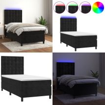 Sommier à lattes de lit matelas et led Noir 80x200 cm Velours - lit à sommier tapissier - lits à sommier tapissier - Home & Living - Noir