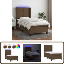 Sommier à lattes de lit matelas LED Marron foncé 90x190cm Tissu - Sommier Tapissier - Lit Avec Led - Matelas À Ressorts Ensachés - Têted Lit