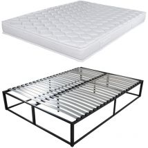 Sommier démontable surélevé KIT27 + Matelas Montana - 40 lattes bois - Gain de place