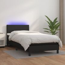 Sommier tapissier avec matelas et LED Noir 100x200cm Similicuir