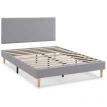 Vs Venta-stock - Sommier + tête de lit Aura 150x190 cm, Gris clair, hauteur 30 cm