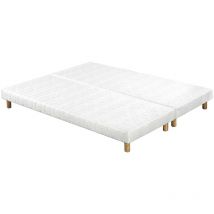 Sommiers tapissiers tissu blanc pieds bois 90 x 200 cm (lot de 2) JAMI