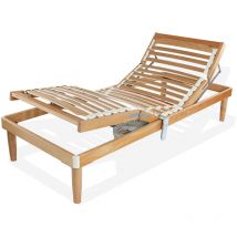 Qualydorm - Rete Ortopedica a doghe in Legno di Faggio 120x185 una piazza e mezza Alto 37cm Alzata Testa Piedi Elettrica