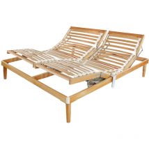 Qualydorm - Rete Ortopedica a doghe in Legno di Faggio 145x190 Matrimoniale Francese Alto 37cm Alzata Testa Piedi Elettrica