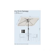 Songmics - 2 x 1.5 m Patio Umbrella, Rectangular Garden Parasol Umbrella, upf 50+, 30° Tilt in 2 Directions, for Garden, Patio, Base Not Included