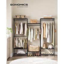 Songmics - Armario de Ropa, Armario de Metal con Estantes Ajustables, Barras para Colgar y Ganchos, Duradero, Perchero Separable, Negro Tinta