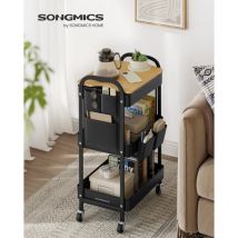 Songmics - Carro de 3 Niveles, Carro con Estante, 2 Contenedores Colgantes Extraíbles, 6 Bolsillos Laterales, para Sala de Estar, Estudio, Cocina,