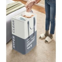 Songmics - Cesto Grande para Ropa Sucia, 90 l, Bolsa de la Ropa con 2 Compartimentos, Se Pone de Pie, Plegable, Doble Asa, para Lavandería,
