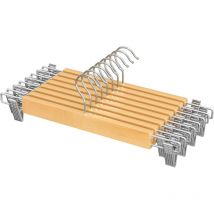 Cintre pour Pantalons, Lot de 8, Porte-Pantalons, en Bois, avec Pinces réglables, antiglisse, pour Pantalons, Shorts et Jupes, Couleur Boisée
