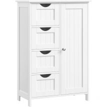 Meuble de Salle de Bain vasagle - 4 Tiroirs - 55 x 30 x 82 cm - Placard avec Porte - Étagère Réglable - Blanc