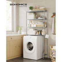 Songmics - Estantería de Inodoro de 4 Estantes, Estante de Metal para el Baño, Estantes Ajustables, con 4 Ganchos y Portarrollos, Ahorra Espacio, 30