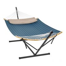 Songmics - Hamac avec Support, Structure de Hamac en Métal, Barre de Soutien Double, avec Coussin, Capacité de Charge Jusqu'à 200 kg, pour Jardin,