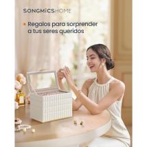 SONGMICS HOME ANAH Colección - Caja Joyero Apilable con Espejo, Organizador Joyero 4 Capas, Superficie PU con Costuras, 17 x 28 x 20,5 cm, Efecto