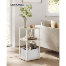 Songmics Home - Mesa Auxiliar, Mesita de Noche, 3 Estantes, Cesta de Tela, para Dormitorio, Sala de Estar, Marco de Acero, 30 x 34 x 58 cm, Estilo