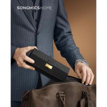 Songmics Home - Ronne Colección - Caja para 3 Relojes de Viaje, Caja de Relojes Rollo Hexagonal, Tejido pu Repujado, con Almacenamiento Oculto, 9,8 x