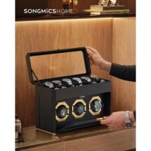 SONGMICS HOME RONNE Colección - Caja para 9 Relojes, Ventanas de Cristal para Relojes, con Soportes Ajustables para Relojes, Tejido PU Repujado,