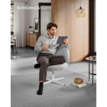 Songmics Home - Silla de Oficina, Estilo Contemporáneo con Base en Cruz, Asiento Ancho y Cómodo, Altura Ajustable, Silla Giratoria, Tela de Lino de