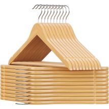 Cintres pour Costumes, Lot de 20, Cintres en Bois massif avec Encoches, Antidérapant pour Manteaux, Chemises, Vestes, Pantalons, Crochet pivotant à