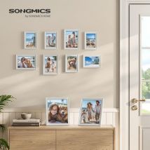 Songmics - Marcos de Fotos con 16 Alfombrillas, Juego de 10 Marcos de Cuadros, Dos 20x25 cm, Cuatro 13x18 cm, Cuatro 10x15 cm, Colgar o Mostrar, 12