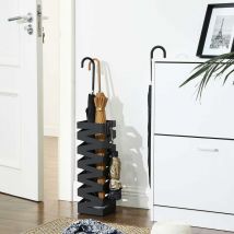Songmics - Porta Ombrelli in Metallo, Contenitore per Ombrelli Quadrato con 4 Gancetti e Scolapioggia Rimovibile, 15,5 x 15,5 x 49 cm, Nero