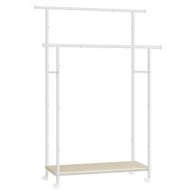 SONGMICS Portant à Vêtements avec Roulettes, Porte-Manteau avec Étagère,Barre double, Beige Naturel et Blanc Nuage