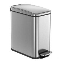 Poubelle de Salle de Bain 5L, Petit, Couvercle, Poubelle à Pédale pour Toilettes, Compact, Petit Espace, en Acier, Fermeture en Douceur, Argent