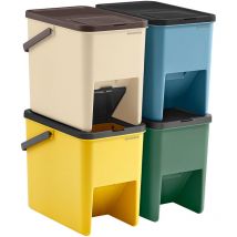 Poubelles de Tri pour la Cuisine, Lot de 4, Empilables, 20L, Recyclage, Couvercles à Ouverture par Pression, Autocollants, Coffre de Rangement,