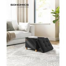 SONGMICS Puff Almacenaje, Baúl de Almacenaje Plegable, 32 x 40 cm, Taburete Reposapiés, Banco con Almacenamiento, Soporta hasta 300 kg, para Sala de