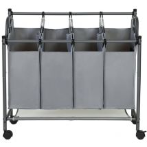 Wäschesammler mit 4 abnehmbaren Taschen Grau auf Rollen - L87,5 cm