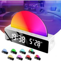 Jalleria - Sonnenaufgangswecker, Nachtlicht, Digitaluhr mit 8 Farbwechseln, 0-100 % dimmbar, Temperaturüberwachung