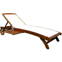 Outdoor -Kinderbettausfall in Akazienholz und Textilene mit Rädern und Wootext -Lagerregal