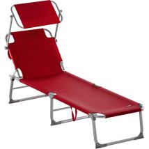 Sonnenliege Klappbar mit Sonnendach Wetterfest 130kg Belastbar Tragbar 190x60cm Garten Liegestuhl Strand Klappliege rubinrot - Casaria