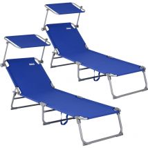 Sonnenliege Klappbar mit Sonnendach Wetterfest 150kg Belastbar Tragbar 195x60cm Garten Liegestuhl Strand Klappliege 2x Blau - Casaria
