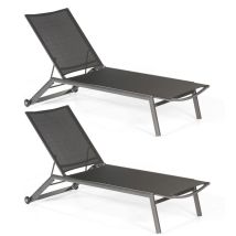 Sonnenpartner - 2er Set Sonnenliegen Sonoa Aluminium Anthrazit/textilen Schwarz Rollliege