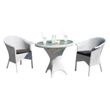 Sonnenpartner - 3-teilige Sitzgruppe Cayman & Bonaire ø 90 cm Polyrattan white-washed Glas Gartenstuhl