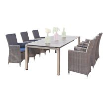 7-teilige Sitzgruppe Ikarus & Base 200x100 Cm Polyrattan Stone-grey Edelstahl Hpl Gart - Sonnenpartner