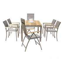 Sonnenpartner - 7-teilige Sitzgruppe Paragon & Galaxy & Base 160x90 cm Edelstahl mit Textilen taupe Te