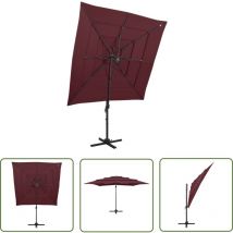 Longziming - The Living Store Sonnenschirm mit Aluminium-Mast 4-lagig Bordeauxrot 250x250 cm - Sonnenschirm - Gartenschirm - Terrassenüberdachung