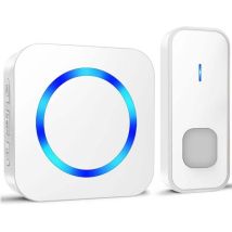 Serbia - Sonnette de maison sans fil, Kit de sonnette électronique étanche, indicateur led bleu, blanc