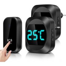 Bleosan - Sonnette sans Fil avec Température led avec 2 Récepteurs Sonnette de Porte Étanche Kit de Carillon Electronique 150m 38 Mélodies
