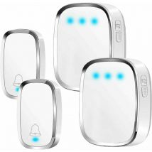 Sonnette extérieure sans fil étanche, sonnette à portée de 300 m, 2 émetteurs et 2 récepteurs, kit de sonnette sans fil avec LED clignotante, 36