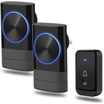 Treetalk - Sonnette sans fil 300M, sonnette de porte enfichable, 2 récepteurs, 1 bouton poussoir sans fil, sonnette de porte étanche IP44, 4 niveaux