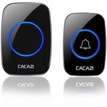 Trimec - Sonnette Sans Fil Etanche Ip44, 300M Kit De Carillon Avec 1 Recepteur 1 Bouton-Poussoir Et 58 Carillons Musique, Voix 20-85Db - Noir