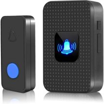 Sonnette sans Fil, Mini Sonnette de Porte IP55 Exterieur Étanche Kit de Carillon Electronique Portée 150M, 38Mélodies au 5 Niveaux Volumes, led Bleu