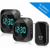 Outdoor Waterproof Wireless Doorbell with led Time Display, Wireless Door Chime Kit with 2 Receivers, 38 Adjustable Melodies, 150 Meters Range for