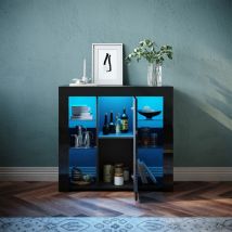 SONNI Aparador de Salon con Luz LED Regulable y 1 Puertas Aparadores Modernos para Salon Cocina y Entrada Recibidor Buffet Comedor Negro 90x35x83cm