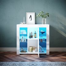 Sonni - Aparador de Salon con Luz led Regulable y 1 Puertas Aparadores Modernos para Salon Cocina y Entrada Recibidor Buffet Comedor Blanco 90x35x83cm