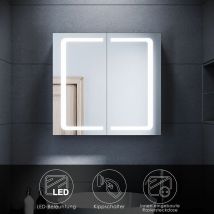 Sonni - Armadio a specchio led con illuminazione Specchio da bagno Presa per interruttore a levetta Acciaio inox 70x65cm Cerniera senza fili Design