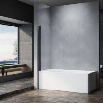 SONNI Badewannenaufsatz faltbar Schwarz 80x140cm NANO Glas ESG 6mm Duschabtrennung für Badewannen